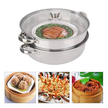 Amazon | 両手鍋 蒸し料理 二段蒸し器 27 * 27 * 19.5cm